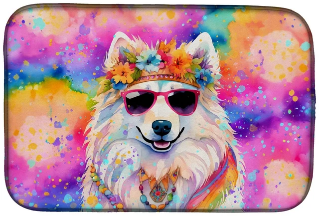 Main image of Samoyed Hippie Dawg Dish Drying Mat Absorbent Dish Drying Mat Pad for Kitchen Counter Dish Drainer Mat for Countertop, 14 x 21",