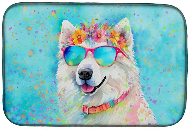 Main image of Samoyed Hippie Dawg Dish Drying Mat Absorbent Dish Drying Mat Pad for Kitchen Counter Dish Drainer Mat for Countertop, 14 x 21",