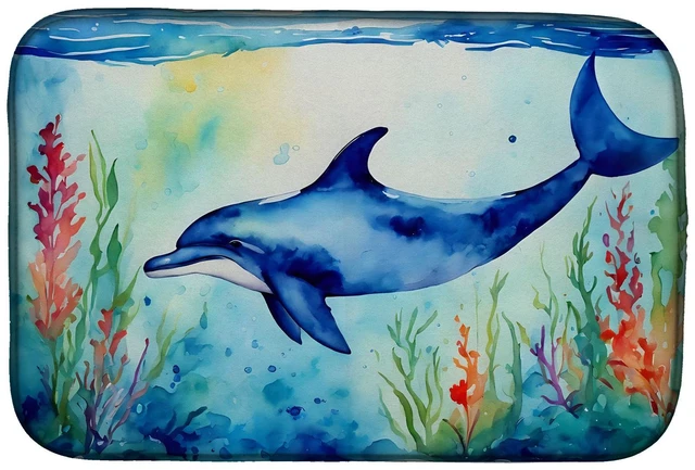 Main image of Dolphin Dish Drying Mat Absorbent Dish Drying Mat Pad for Kitchen Counter Dish Drainer Mat for Countertop, 14 x 21", Multicolor