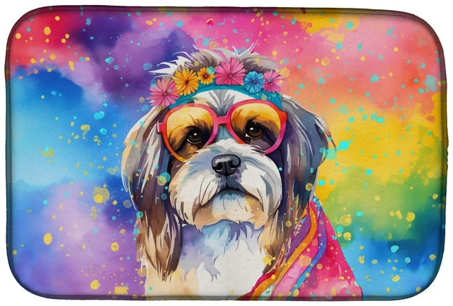 Main image of Shih Tzu Hippie Dawg Dish Drying Mat Absorbent Dish Drying Mat Pad for Kitchen Counter Dish Drainer Mat for Countertop, 14 x 21"