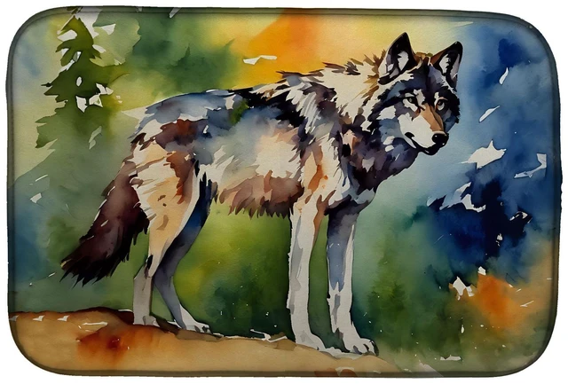 Main image of Wolves Wolf Dish Drying Mat Absorbent Dish Drying Mat Pad for Kitchen Counter Dish Drainer Mat for Countertop, 14 x 21", Multico
