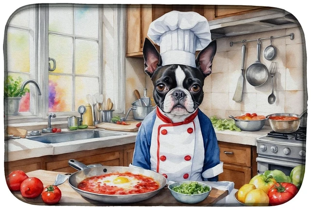 Main image of Boston Terrier The Chef Dish Drying Mat Absorbent Dish Drying Mat Pad for Kitchen Counter Dish Drainer Mat for Countertop, 14 x