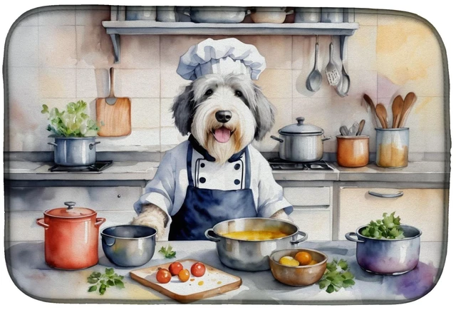 Main image of Old English Sheepdog The Chef Dish Drying Mat Absorbent Dish Drying Mat Pad for Kitchen Counter Dish Drainer Mat for Countertop,