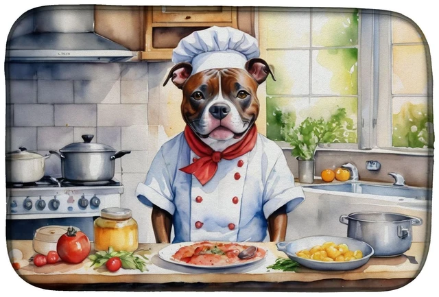 Main image of Staffordshire Bull Terrier The Chef Dish Drying Mat Absorbent Dish Drying Mat Pad for Kitchen Counter Dish Drainer Mat for Count