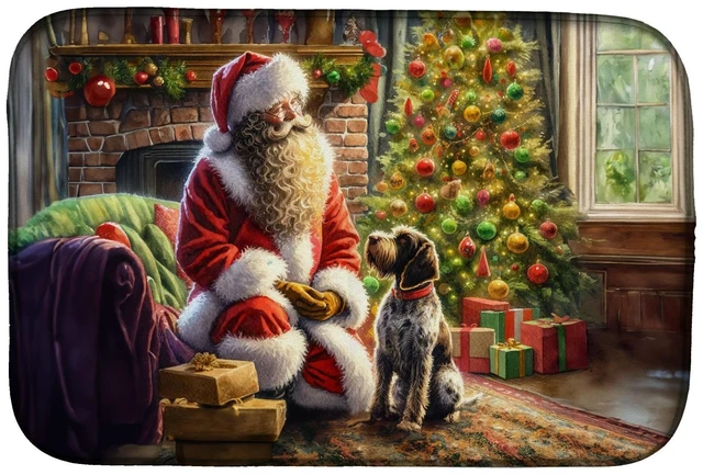 Main image of Wirehaired Pointing Griffon and Santa Claus Dish Drying Mat Absorbent Dish Drying Mat Pad for Kitchen Counter Dish Drainer Mat f