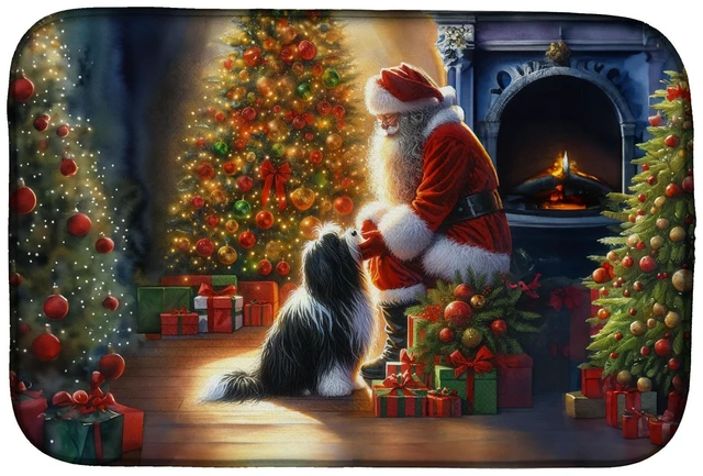 Main image of Tibetan Terrier and Santa Claus Dish Drying Mat Absorbent Dish Drying Mat Pad for Kitchen Counter Dish Drainer Mat for Counterto