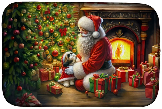 Main image of Shih Tzu and Santa Claus Dish Drying Mat Absorbent Dish Drying Mat Pad for Kitchen Counter Dish Drainer Mat for Countertop, 14 x