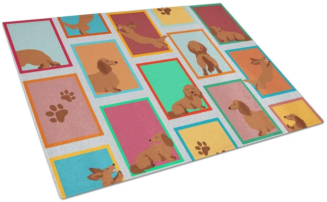 Main image of NEW Lots of Longhaired Red Dachshund Glass Cutting Board Decorative Tempered Glass Kitchen Cutting and Serving Board Large Size