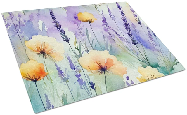 Main image of NEW Lavender in Watercolor Glass Cutting Board Decorative Tempered Glass Kitchen Cutting and Serving Board Large Size Chopping B