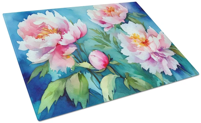 Main image of NEW Peonies in Watercolor Glass Cutting Board Decorative Tempered Glass Kitchen Cutting and Serving Board Large Size Chopping Bo