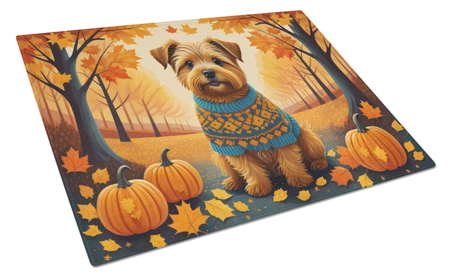 Main image of NEW Norfolk Terrier Fall Glass Cutting Board Decorative Tempered Glass Kitchen Cutting and Serving Board Large Size Chopping Boa