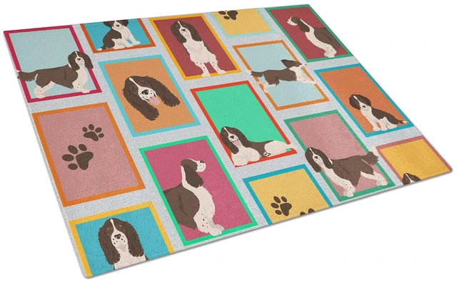 Main image of NEW Lots of Liver English Springer Spaniel Glass Cutting Board Decorative Tempered Glass Kitchen Cutting and Serving Board Large