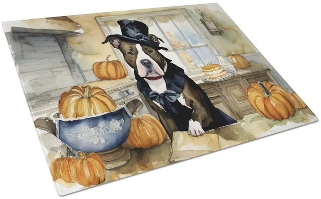 Main image of Pit Bull Terrier Fall Kitchen Pumpkins Glass Cutting Board Decorative Tempered Glass Kitchen Cutting and Serving Board Large Siz