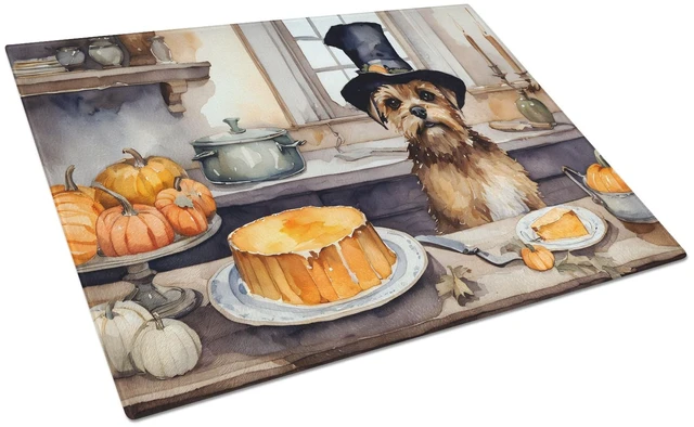Main image of NEW Border Terrier Fall Kitchen Pumpkins Glass Cutting Board Decorative Tempered Glass Kitchen Cutting and Serving Board Large S