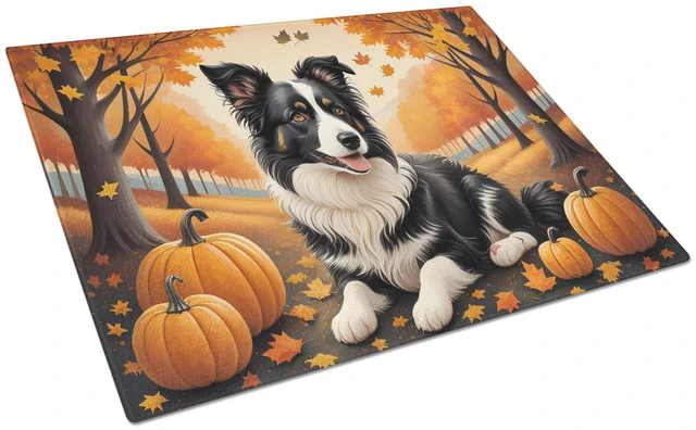Main image of NEW Border Collie Fall Glass Cutting Board Decorative Tempered Glass Kitchen Cutting and Serving Board Large Size Chopping Board