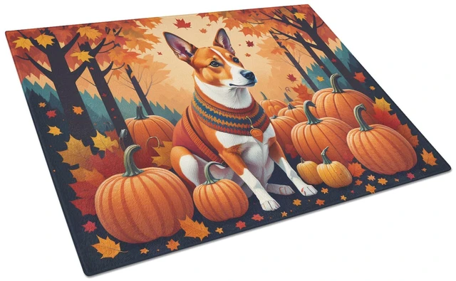 Main image of NEW Red Basenji Fall Glass Cutting Board Decorative Tempered Glass Kitchen Cutting and Serving Board Large Size Chopping Board