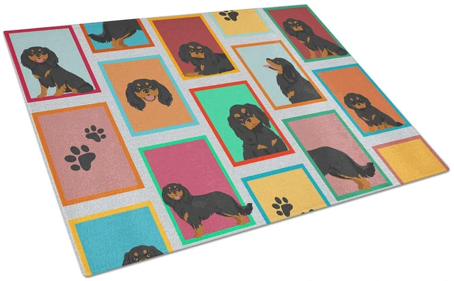 Main image of NEW Lots of Black and Tan Cavalier King Charles Spaniel Glass Cutting Board Decorative Tempered Glass Kitchen Cutting and Servin