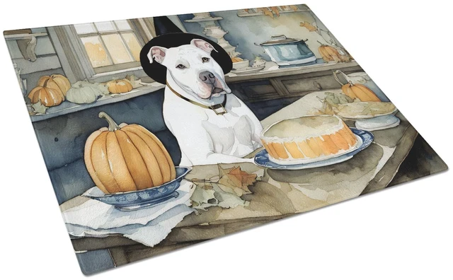 Main image of NEW Pit Bull Terrier Fall Kitchen Pumpkins Glass Cutting Board Decorative Tempered Glass Kitchen Cutting and Serving Board Large