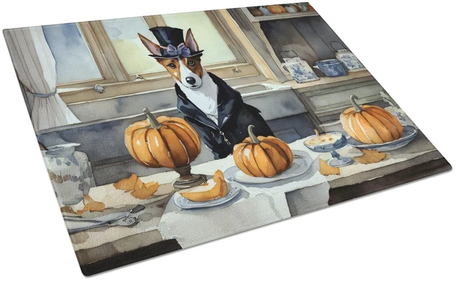 Main image of NEW Basenji Fall Kitchen Pumpkins Glass Cutting Board Decorative Tempered Glass Kitchen Cutting and Serving Board Large Size Cho