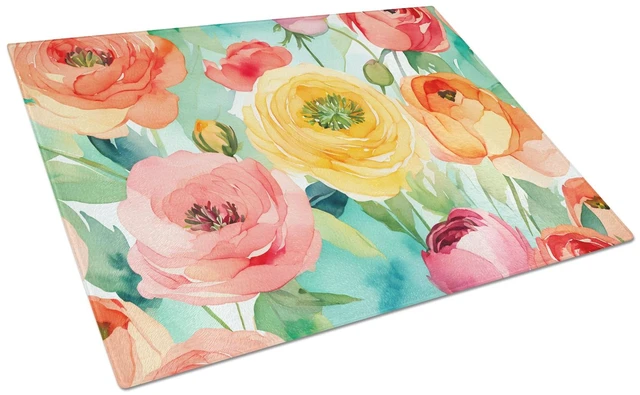 Main image of NEW Ranunculus in Watercolor Glass Cutting Board Decorative Tempered Glass Kitchen Cutting and Serving Board Large Size Chopping