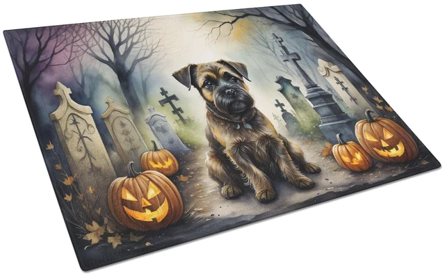Main image of NEW Border Terrier Spooky Halloween Glass Cutting Board Decorative Tempered Glass Kitchen Cutting and Serving Board Large Size C