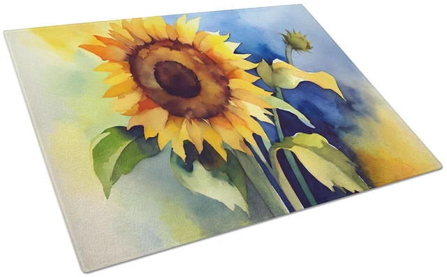 Main image of NEW Sunflowers in Watercolor Glass Cutting Board Decorative Tempered Glass Kitchen Cutting and Serving Board Large Size Chopping