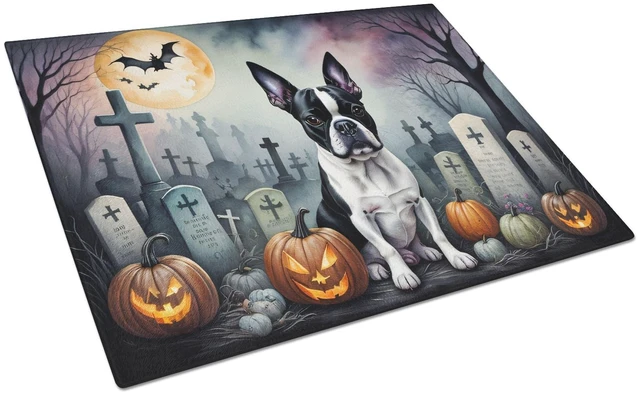 Main image of NEW Boston Terrier Spooky Halloween Glass Cutting Board Decorative Tempered Glass Kitchen Cutting and Serving Board Large Size C