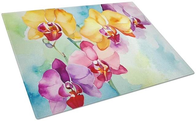 Main image of NEW Orchids in Watercolor Glass Cutting Board Decorative Tempered Glass Kitchen Cutting and Serving Board Large Size Chopping Bo