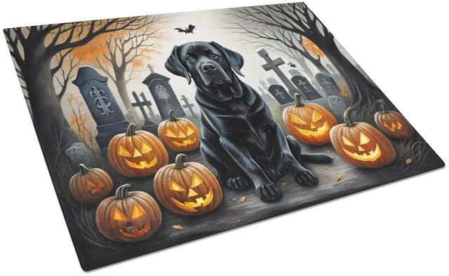 Main image of NEW Black Labrador Retriever Spooky Halloween Glass Cutting Board Decorative Tempered Glass Kitchen Cutting and Serving Board La