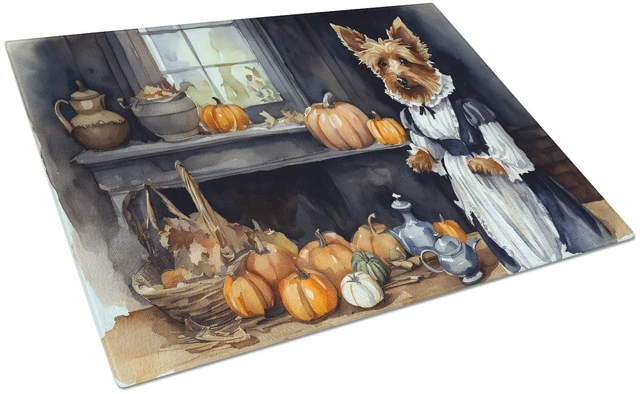 Main image of NEW Australian Terrier Fall Kitchen Pumpkins Glass Cutting Board Decorative Tempered Glass Kitchen Cutting and Serving Board Lar