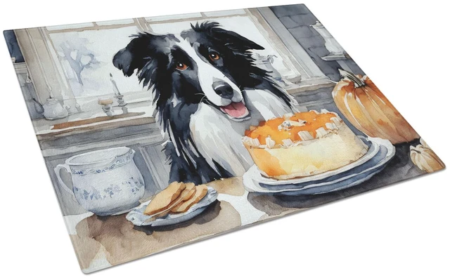 Main image of NEW Border Collie Fall Kitchen Pumpkins Glass Cutting Board Decorative Tempered Glass Kitchen Cutting and Serving Board Large Si