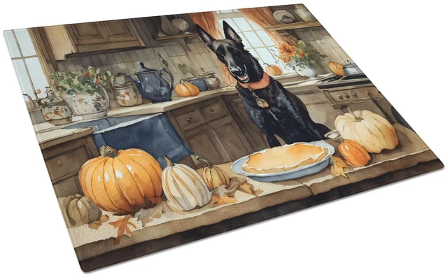 Main image of NEW Belgian Malinois Fall Kitchen Pumpkins Glass Cutting Board Decorative Tempered Glass Kitchen Cutting and Serving Board Large