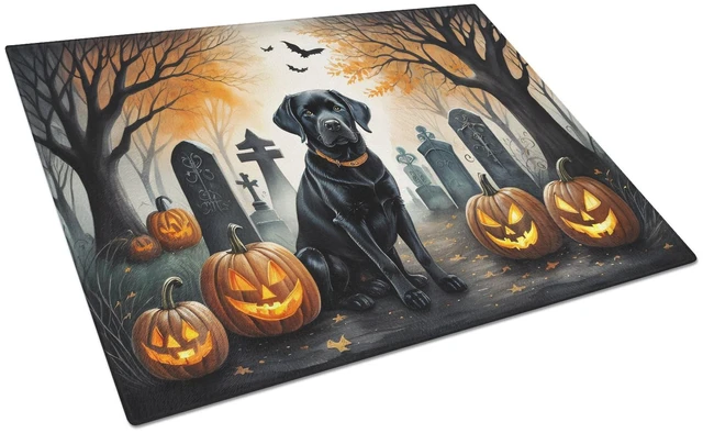 Main image of NEW Black Labrador Retriever Spooky Halloween Glass Cutting Board Decorative Tempered Glass Kitchen Cutting and Serving Board La
