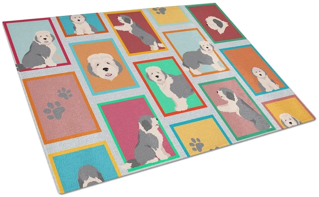 Main image of NEW Lots of Old English Sheepdog Glass Cutting Board Decorative Tempered Glass Kitchen Cutting and Serving Board Large Size Chop