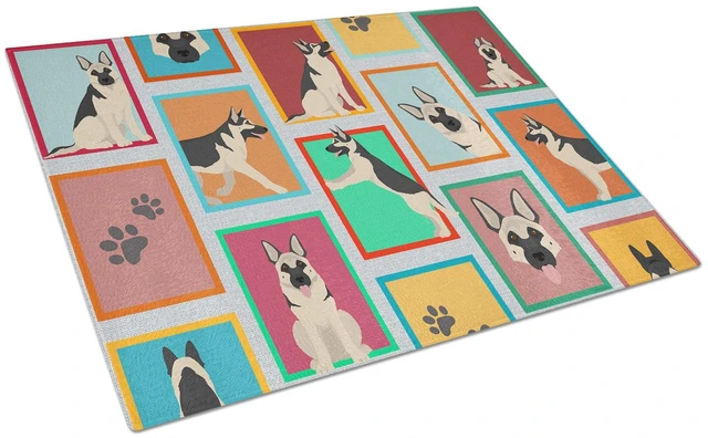 Main image of NEW Lots of Black and Silver German Shepherd Glass Cutting Board Decorative Tempered Glass Kitchen Cutting and Serving Board Lar
