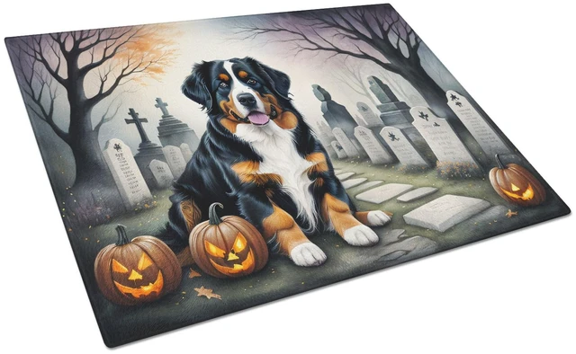 Main image of NEW Bernese Mountain Dog Spooky Halloween Glass Cutting Board Decorative Tempered Glass Kitchen Cutting and Serving Board Large