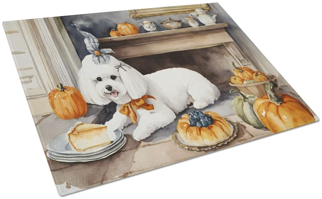 Main image of NEW Bichon Frise Fall Kitchen Pumpkins Glass Cutting Board Decorative Tempered Glass Kitchen Cutting and Serving Board Large Siz
