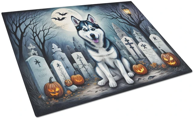 Main image of NEW Siberian Husky Spooky Halloween Glass Cutting Board Decorative Tempered Glass Kitchen Cutting and Serving Board Large Size C