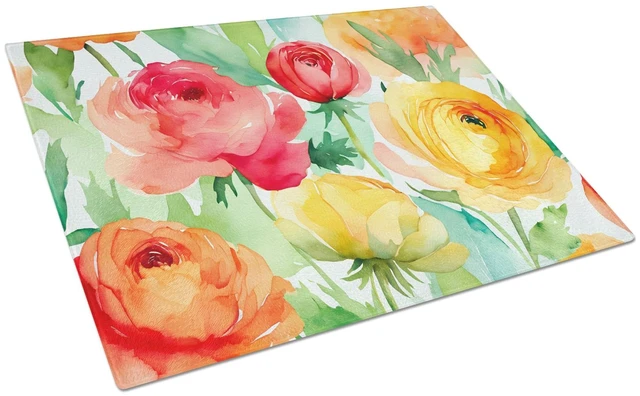 Main image of NEW Ranunculus in Watercolor Glass Cutting Board Decorative Tempered Glass Kitchen Cutting and Serving Board Large Size Chopping