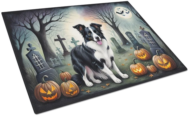 Main image of NEW Border Collie Spooky Halloween Glass Cutting Board Decorative Tempered Glass Kitchen Cutting and Serving Board Large Size Ch