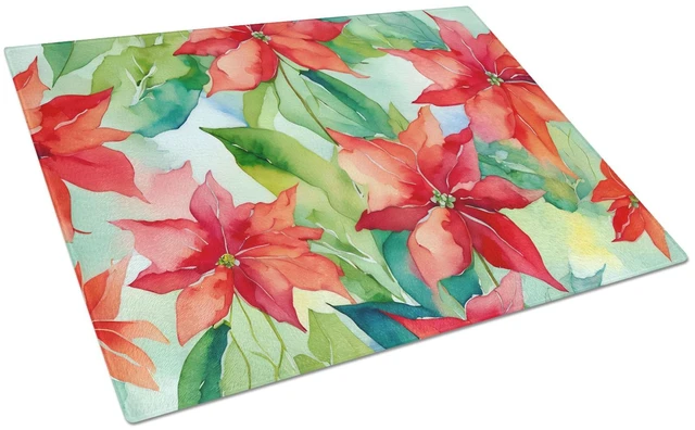 Main image of Poinsettias in Watercolor Glass Cutting Board Decorative Tempered Glass Kitchen Cutting and Serving Board Large Size Chopping Bo