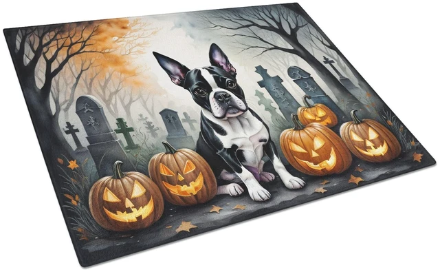 Main image of NEW Boston Terrier Spooky Halloween Glass Cutting Board Decorative Tempered Glass Kitchen Cutting and Serving Board Large Size C