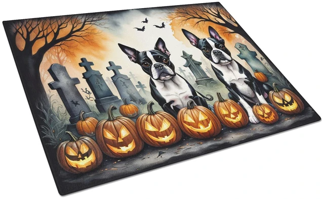 Main image of NEW Boston Terrier Spooky Halloween Glass Cutting Board Decorative Tempered Glass Kitchen Cutting and Serving Board Large Size C