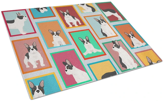 Main image of NEW Lots of Black and White French Bulldog Glass Cutting Board Decorative Tempered Glass Kitchen Cutting and Serving Board Large