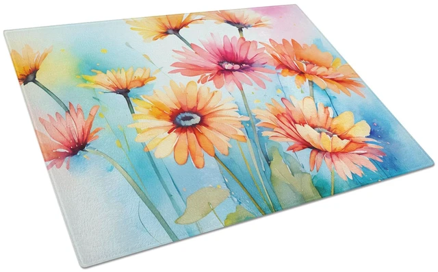 Main image of NEW Gerbera Daisies in Watercolor Glass Cutting Board Decorative Tempered Glass Kitchen Cutting and Serving Board Large Size Cho