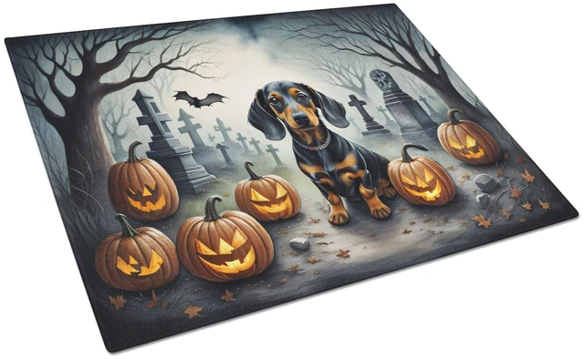 Main image of NEW Dachshund Spooky Halloween Glass Cutting Board Decorative Tempered Glass Kitchen Cutting and Serving Board Large Size Choppi