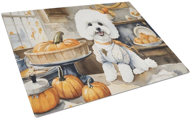 Main image of NEW Bichon Frise Fall Kitchen Pumpkins Glass Cutting Board Decorative Tempered Glass Kitchen Cutting and Serving Board Large Siz