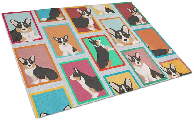 Main image of NEW Lots of Tricolor Cardigan Corgi Glass Cutting Board Decorative Tempered Glass Kitchen Cutting and Serving Board Large Size C