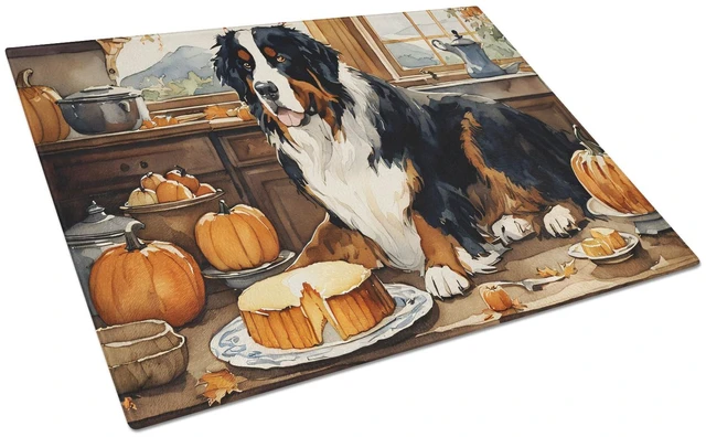 Main image of NEW Bernese Mountain Dog Fall Kitchen Pumpkins Glass Cutting Board Decorative Tempered Glass Kitchen Cutting and Serving Board L
