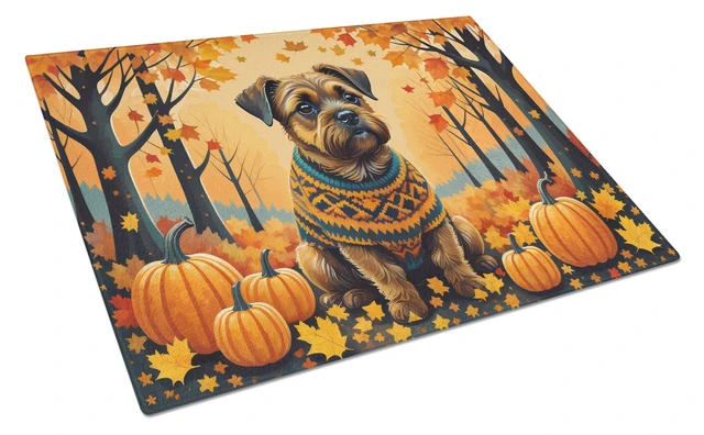 Main image of NEW Border Terrier Fall Glass Cutting Board Decorative Tempered Glass Kitchen Cutting and Serving Board Large Size Chopping Boar
